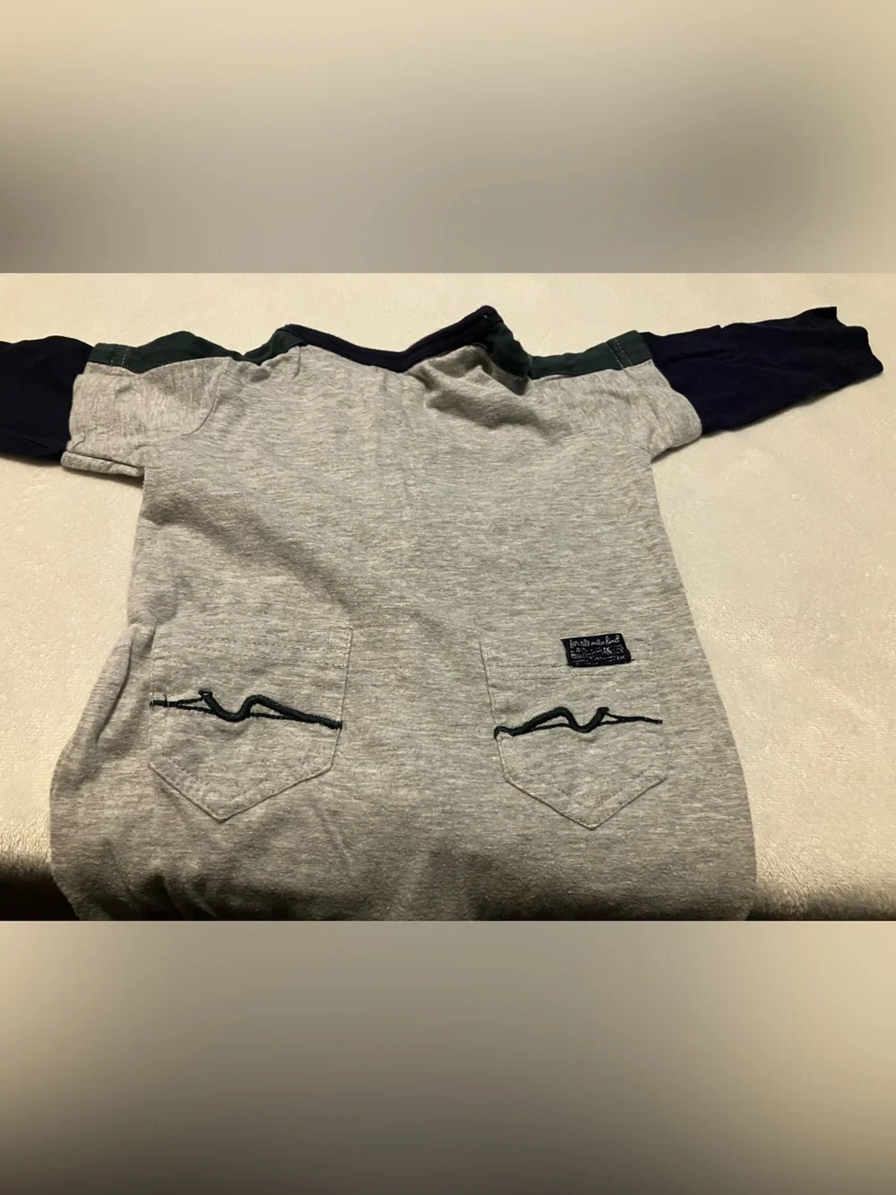 Baby Neutral Gray and Navy Footed One-Piece